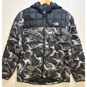 The North Face Thermoball Eco Puffer Jacket Boys Gray Camouflage Hooded L 14/16